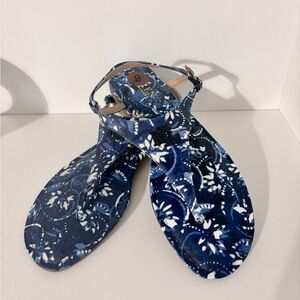 Lauren Ralph Lauren Ellington Blue White Floral Leather Sandals Size 8B
